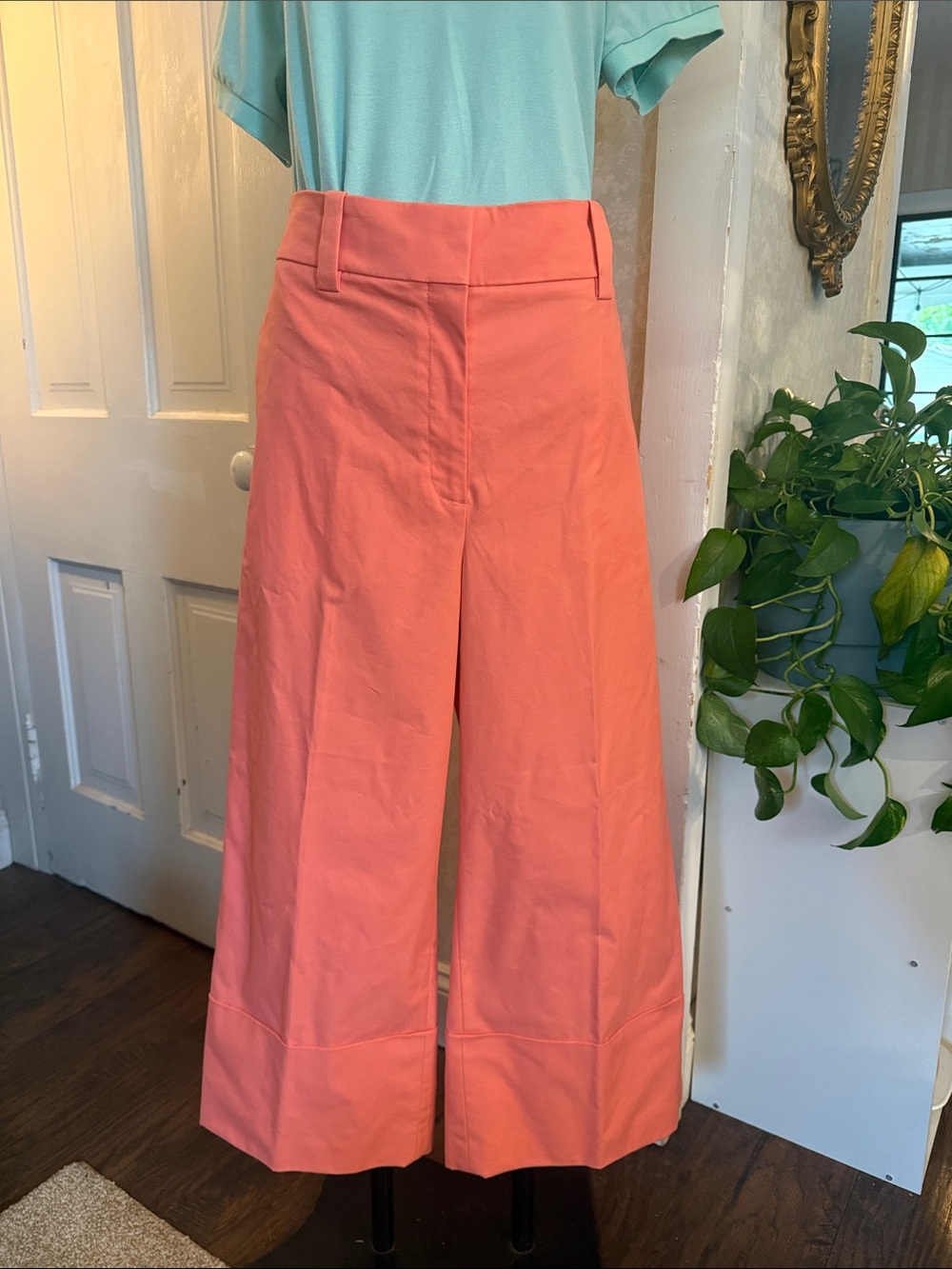 NWT J Crew Salmon Coral Wide Leg Cuffed Cropped Pants 16